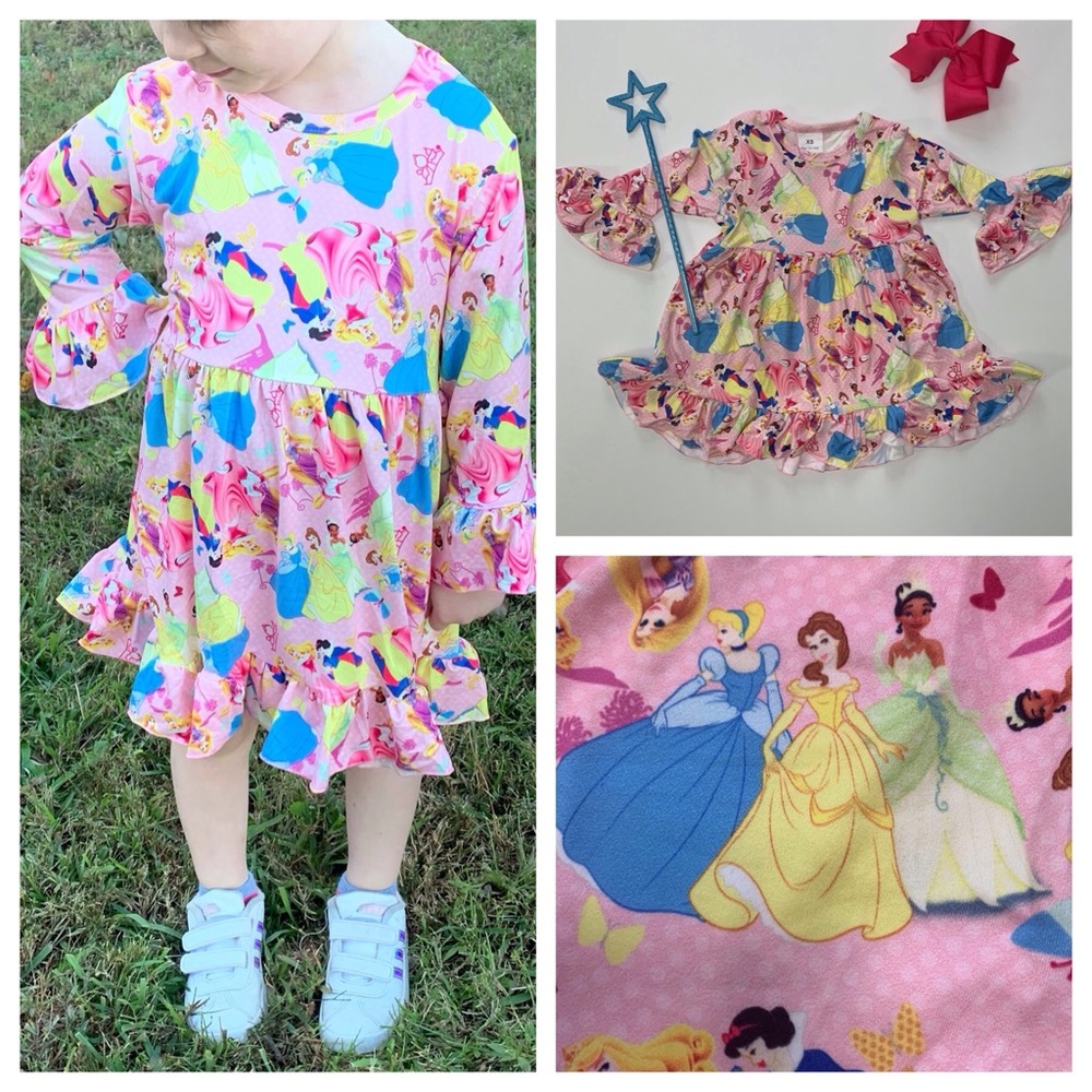 Disney Princess, Pink Ruffle Long Sleeve Dress